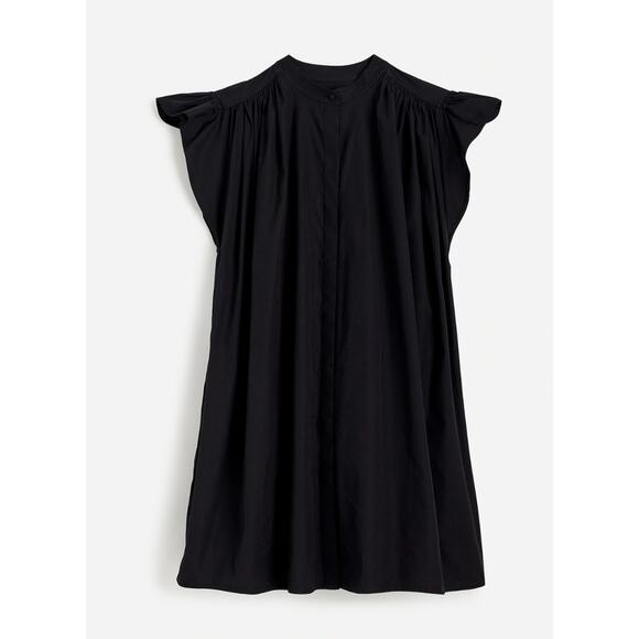Madewell Flutter Sleeve Button Front Mini Dress Poplin Black Relaxed Medium NWT - Picture 6 of 14